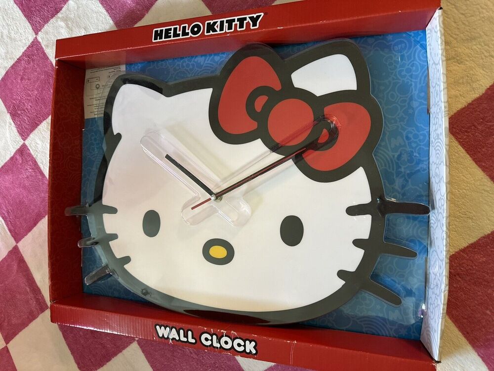 Sanrio Hello Kitty Wall Clock Large Brand New White Red Analog Display